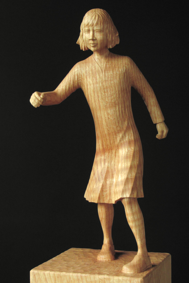 Childs Play #4, left-front, houten beeld / wood sculpture by Leo Pruijt, NL