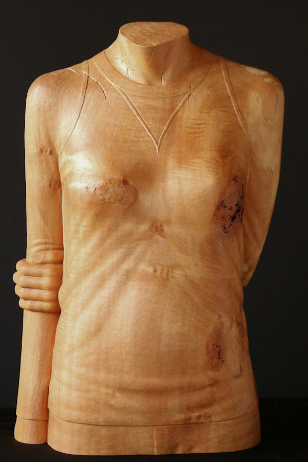 Dressed Torso #W1, front, houten beeld / wood sculpture by Leo Pruijt, NL
