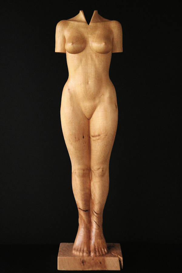 Standing Nude #2, front-side, houten beeld / wood sculpture by Leo Pruijt, NL