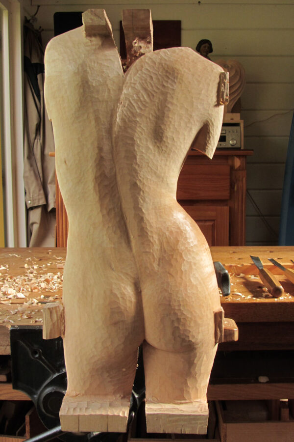 torsoinrelief1, houten beeld / wood sculpture by leo pruijt nl, in progress
